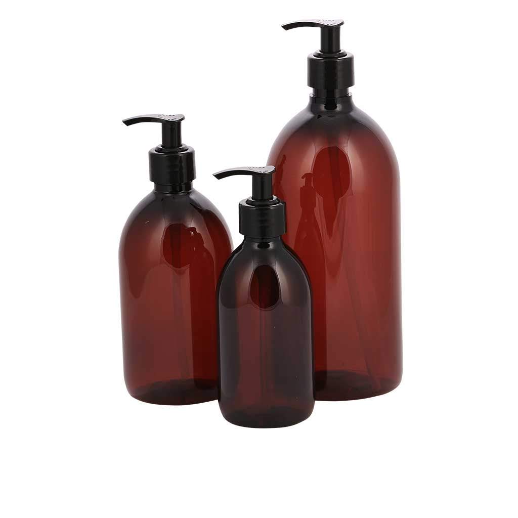Flaske med pumpe - brun 300, 500, 1000 ml