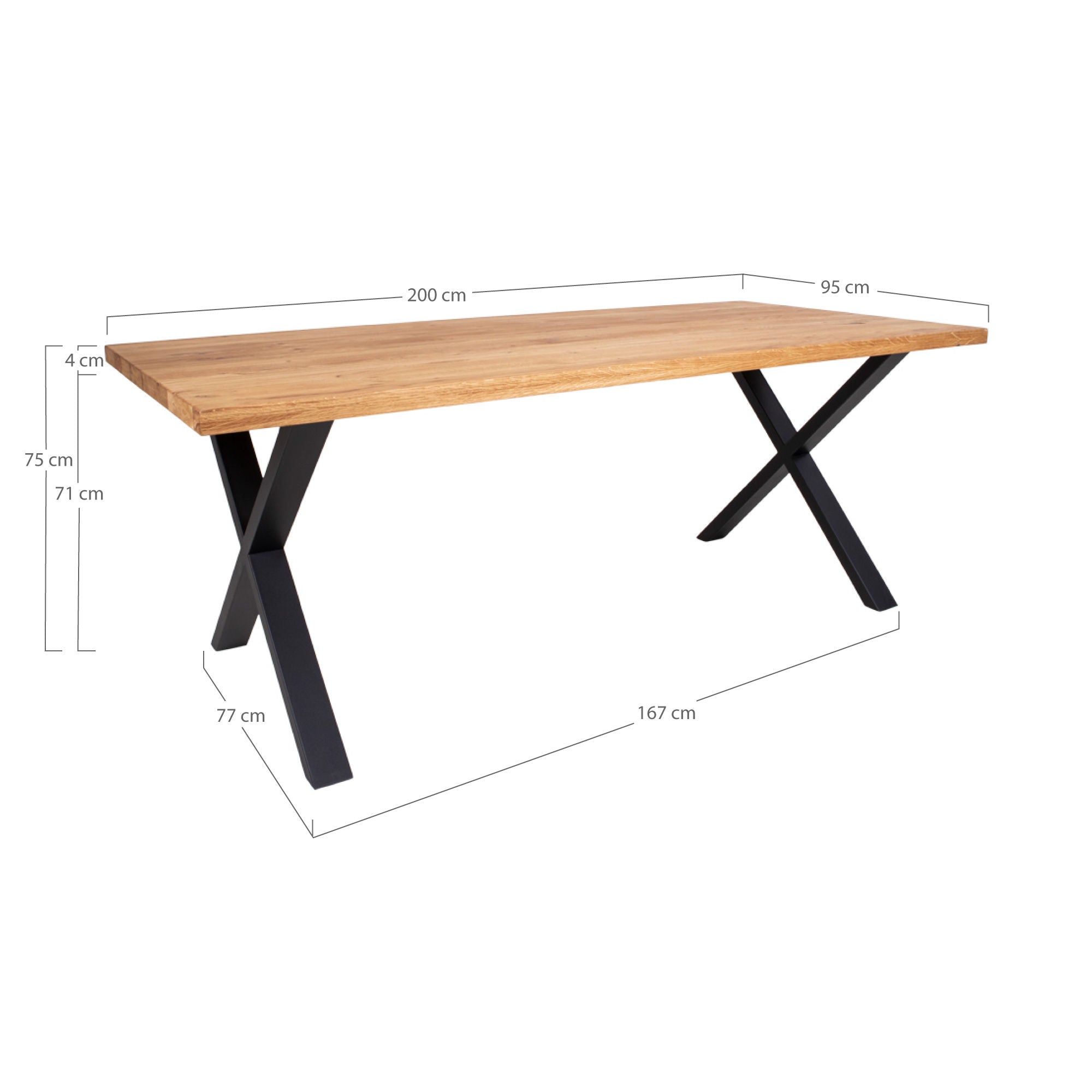 Plankebord med lige kant - olieret eg - 200x95xh75 cm